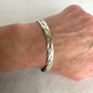 Sterling Silver 925 Triple Strand Braided Herringbone Chain Bracelet Sz 7.25"